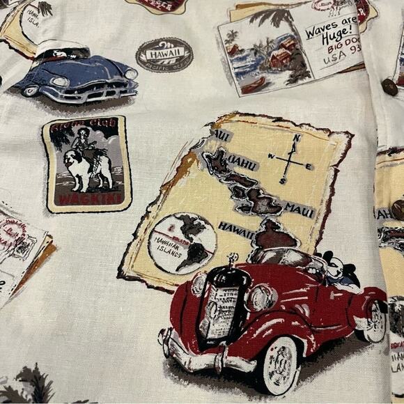 Vintage Big Dogs Linen All Over Print Button Down Shirt Small/Medium Travel Y2K - Picture 7 of 11